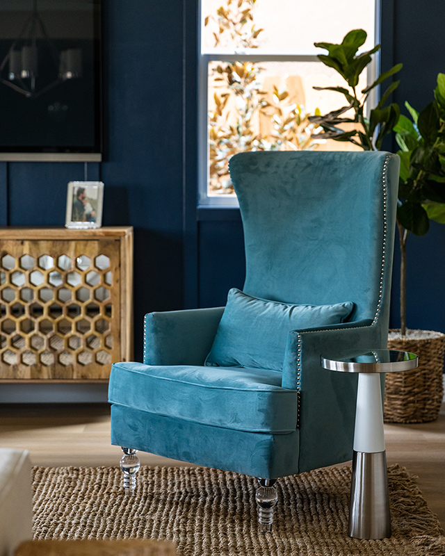 blue suede chair
